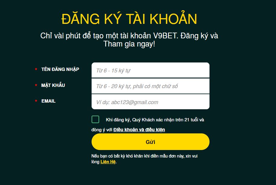 Đăng ký tài khoản tại V9bet